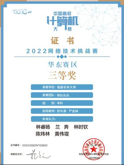 网络技术挑战赛华东赛区三等奖