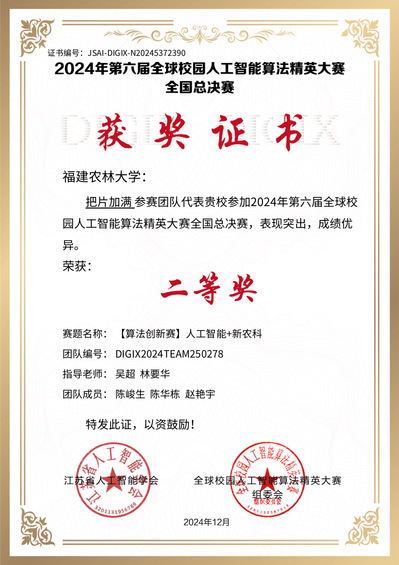 全球校园人工智能算法精英赛二等奖