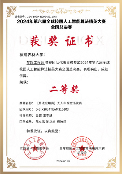 全球校园人工智能算法精英大赛二等奖